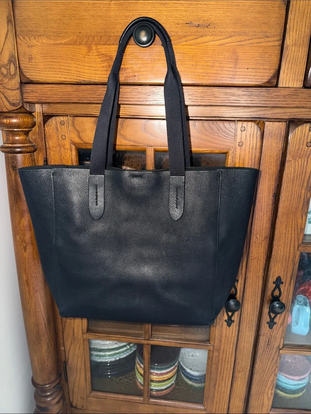 Coach Black Leather Tote with Embossed Horse & Carriage Logo